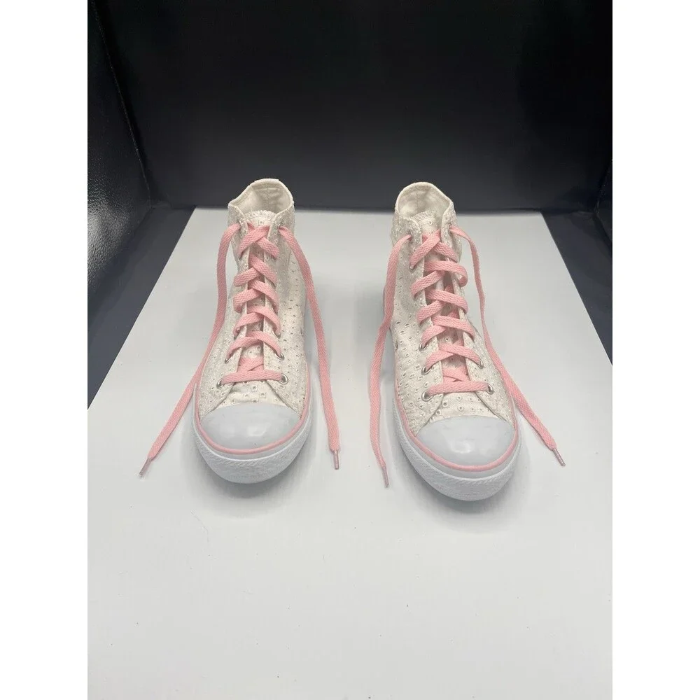 Converse Chuck Taylor Eyelet High Top Sneakers Youth 5 Women’s 7 Pink/White EUC